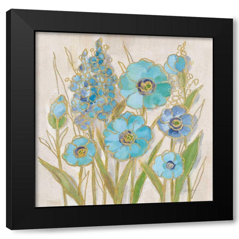 Opalescent Floral I Blue Black Modern Wood Framed Art Print with Double Matting by Vassileva, Silvia