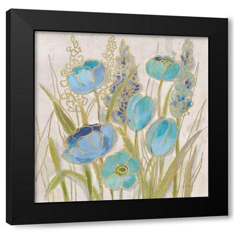 Opalescent Floral II Blue Black Modern Wood Framed Art Print by Vassileva, Silvia