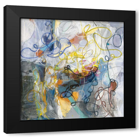 Blue and Sienna Abstract Black Modern Wood Framed Art Print by Nai, Danhui