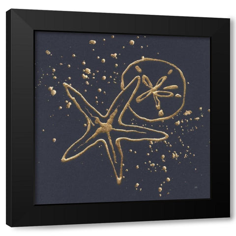 Gold Sand Dollar Starfish Black Modern Wood Framed Art Print by Paschke, Chris