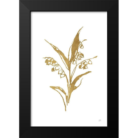 Gold Line Lily of the Valley I Black Modern Wood Framed Art Print by Paschke, Chris
