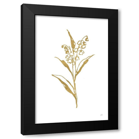 Gold Line Lily of the Valley II Black Modern Wood Framed Art Print with Double Matting by Paschke, Chris