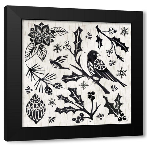 Woodcut Christmas IV Black Modern Wood Framed Art Print with Double Matting by Brissonnet, Daphne