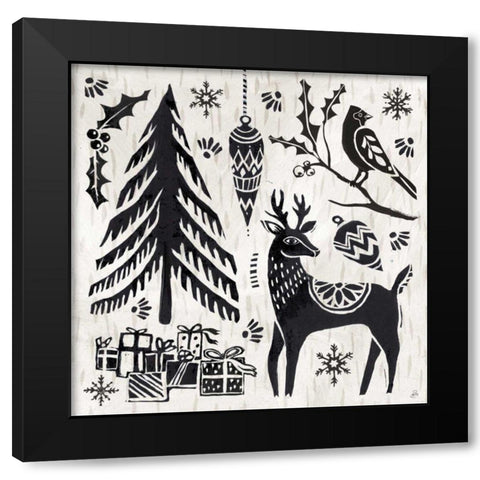 Woodcut Christmas V Black Modern Wood Framed Art Print by Brissonnet, Daphne