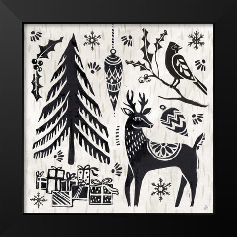 Woodcut Christmas V Black Modern Wood Framed Art Print by Brissonnet, Daphne