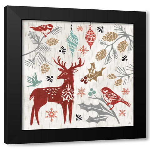 Woodcut Christmas III Color Black Modern Wood Framed Art Print with Double Matting by Brissonnet, Daphne