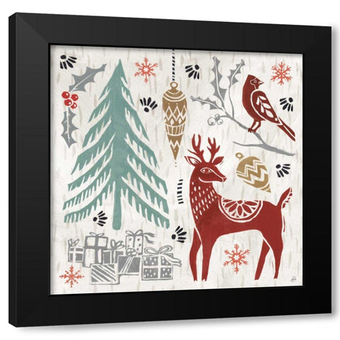 Woodcut Christmas V Color Black Modern Wood Framed Art Print with Double Matting by Brissonnet, Daphne