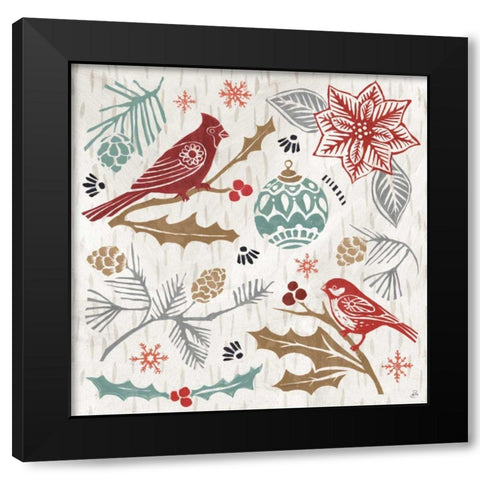 Woodcut Christmas VI Color Black Modern Wood Framed Art Print with Double Matting by Brissonnet, Daphne