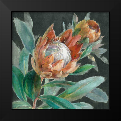 Deep Tropical Protea Crop Black Modern Wood Framed Art Print by Nai, Danhui