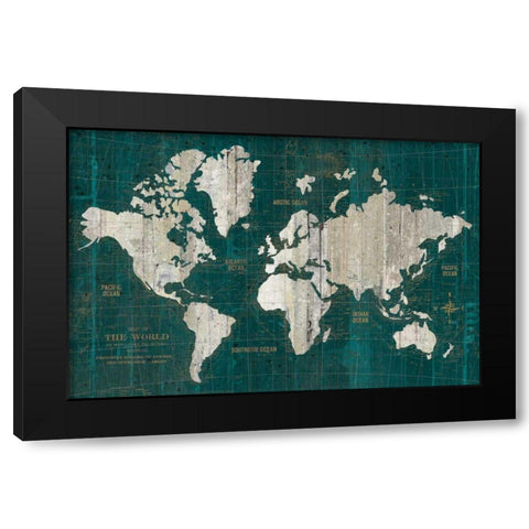 Old World Map Teal Black Modern Wood Framed Art Print by Wild Apple Portfolio