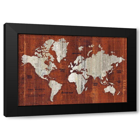 Old World Map Rust Black Modern Wood Framed Art Print by Wild Apple Portfolio