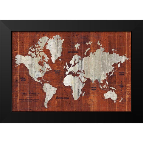 Old World Map Rust Black Modern Wood Framed Art Print by Wild Apple Portfolio
