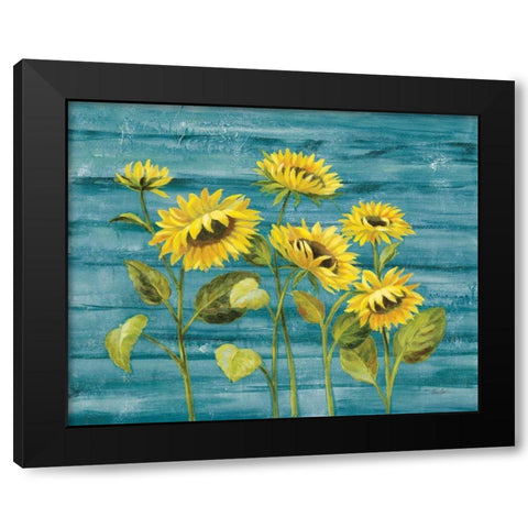 Cottage Sunflowers Teal Black Modern Wood Framed Art Print with Double Matting by Vassileva, Silvia