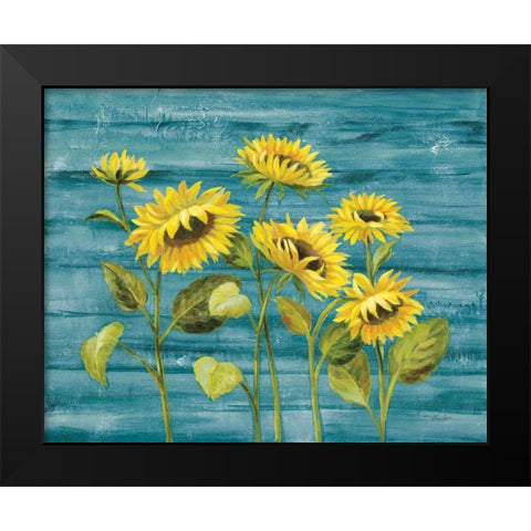 Cottage Sunflowers Teal Black Modern Wood Framed Art Print by Vassileva, Silvia