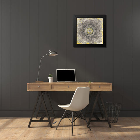 Gray Concentric Mandala Black Modern Wood Framed Art Print by Nai, Danhui