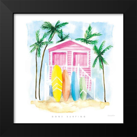 Gone Surfing Black Modern Wood Framed Art Print by Charro, Mercedes Lopez