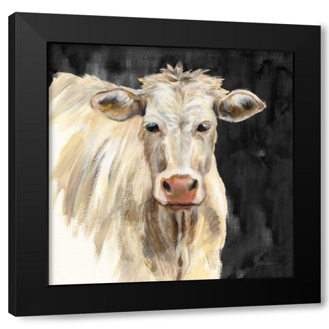 White Cow on Black Black Modern Wood Framed Art Print with Double Matting by Vassileva, Silvia