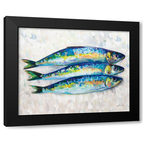 Fish Trio Black Modern Wood Framed Art Print with Double Matting by Vertentes, Jeanette