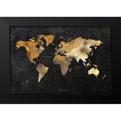 Dramatic World Map Black Modern Wood Framed Art Print by Escalante, Omar