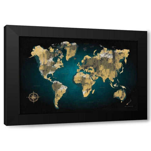 Sketched World Map Black Modern Wood Framed Art Print with Double Matting by Escalante, Omar