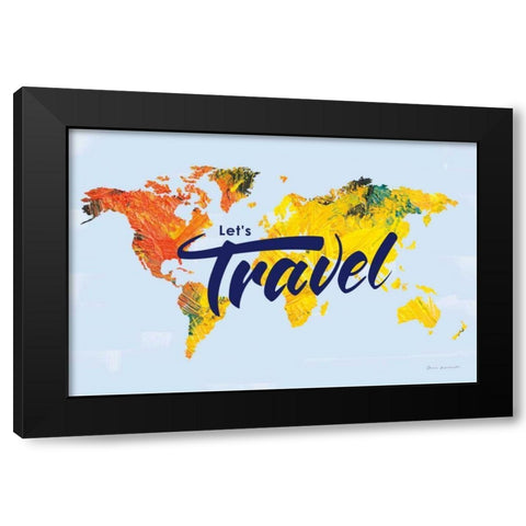 Lets Travel World Map Black Modern Wood Framed Art Print by Escalante, Omar