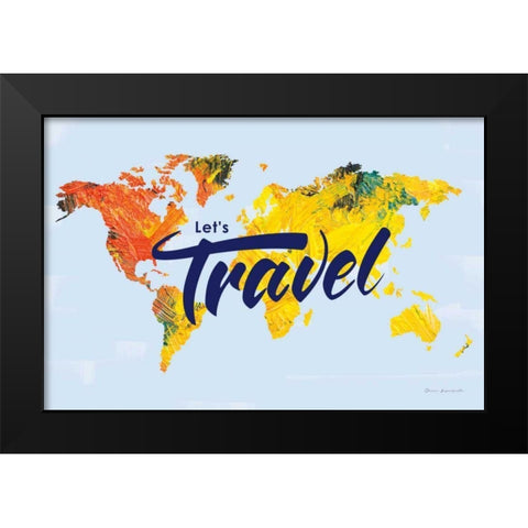 Lets Travel World Map Black Modern Wood Framed Art Print by Escalante, Omar