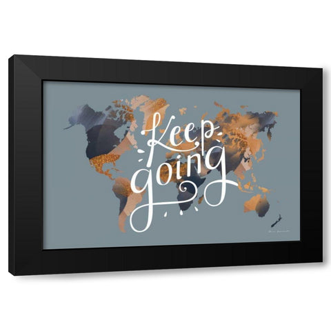 Keep Going World Map Black Modern Wood Framed Art Print with Double Matting by Escalante, Omar