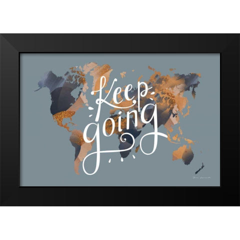 Keep Going World Map Black Modern Wood Framed Art Print by Escalante, Omar