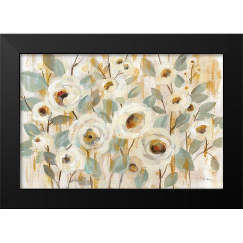 White Gold and Sage Floral Black Modern Wood Framed Art Print by Vassileva, Silvia