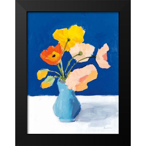 Poppies on Blue Black Modern Wood Framed Art Print by Munger, Pamela