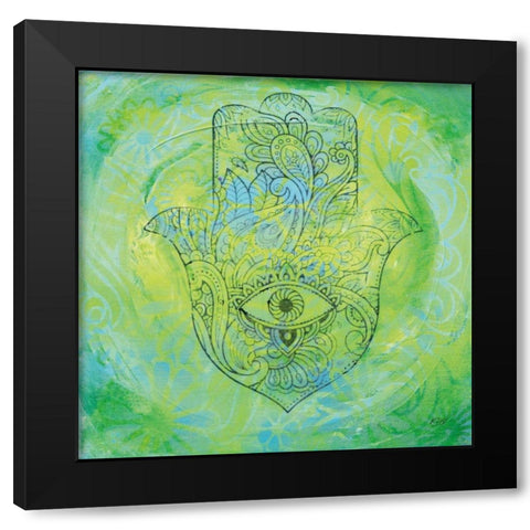 Hamsa Eye Black Modern Wood Framed Art Print by Day, Kellie