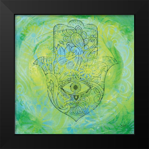 Hamsa Eye Black Modern Wood Framed Art Print by Day, Kellie