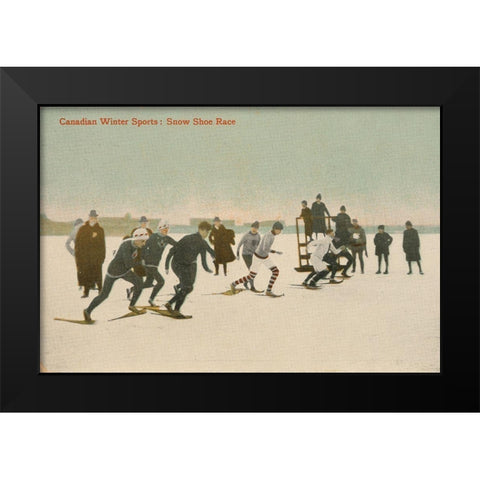 Snow Shoe Race Black Modern Wood Framed Art Print by Wild Apple Portfolio