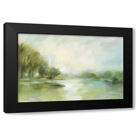 Lakeside Fog Sage Black Modern Wood Framed Art Print with Double Matting by Vassileva, Silvia