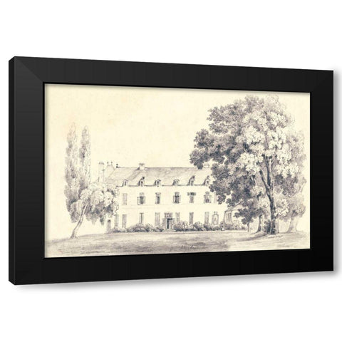 Country House Sketch Black Modern Wood Framed Art Print by Wild Apple Portfolio