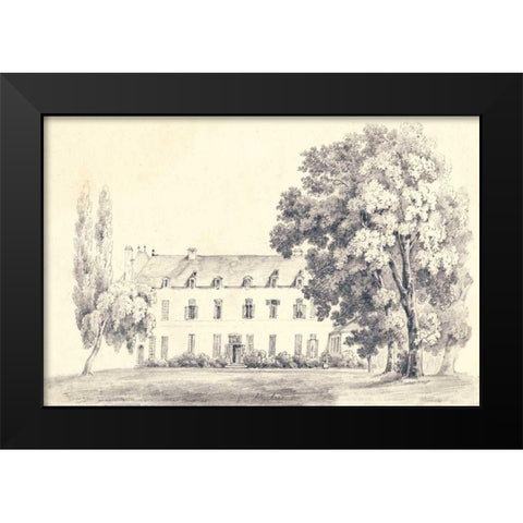 Country House Sketch Black Modern Wood Framed Art Print by Wild Apple Portfolio