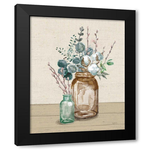 Cotton Bouquet II Cream Black Modern Wood Framed Art Print with Double Matting by Urban, Mary