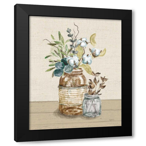 Cotton Bouquet III Cream Black Modern Wood Framed Art Print with Double Matting by Urban, Mary