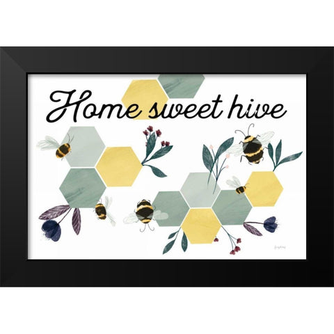 Bees Home Sweet Hive Black Modern Wood Framed Art Print by Thorns, Becky