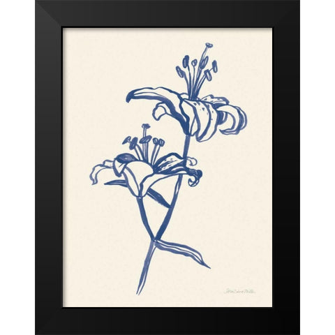 Ink Lilies I Blue Black Modern Wood Framed Art Print by Miller, Sara Zieve
