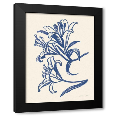 Ink Lilies II Blue Black Modern Wood Framed Art Print by Miller, Sara Zieve
