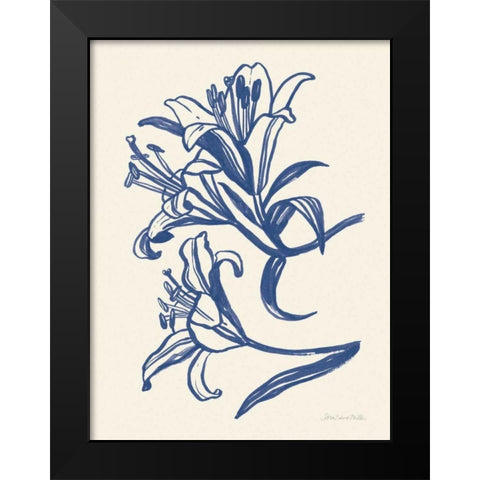 Ink Lilies II Blue Black Modern Wood Framed Art Print by Miller, Sara Zieve