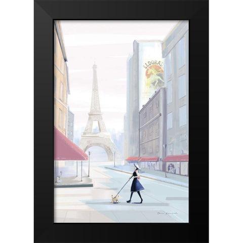 Paris Morning Walk Black Modern Wood Framed Art Print by Escalante, Omar