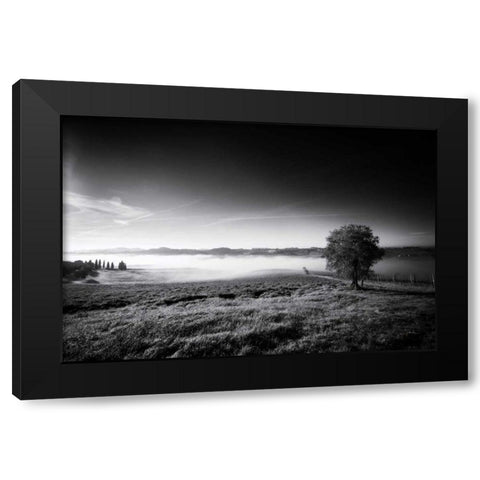 Valley Fog Black Modern Wood Framed Art Print by Aledanda