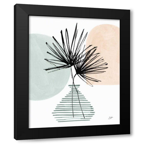 Fan Leaves Still Life Soft Coral Black Modern Wood Framed Art Print with Double Matting by Panganiban, Karyn