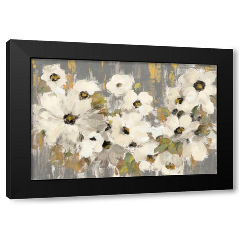 White and Green Bloom Gray Black Modern Wood Framed Art Print by Vassileva, Silvia