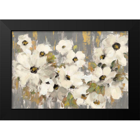 White and Green Bloom Gray Black Modern Wood Framed Art Print by Vassileva, Silvia