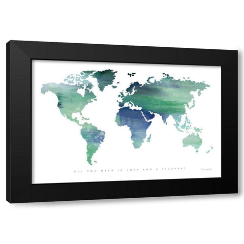 Passport to the World Blue Black Modern Wood Framed Art Print with Double Matting by Charro, Mercedes Lopez