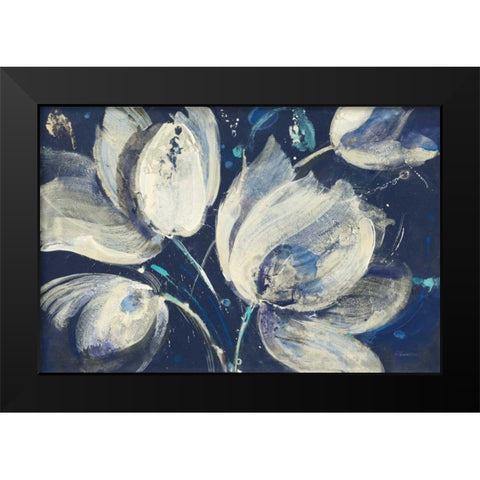 Midnight Garden Bright Black Modern Wood Framed Art Print by Hristova, Albena