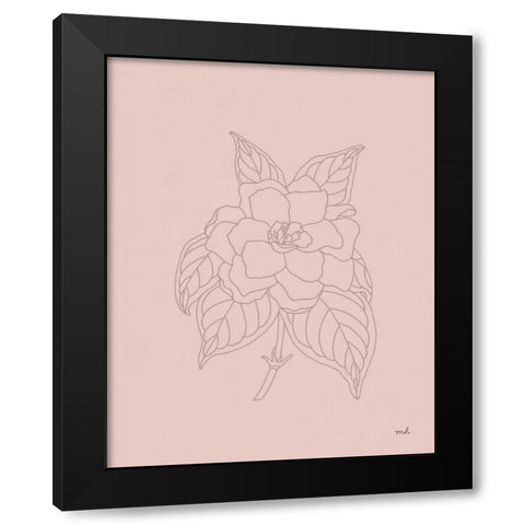 Gardenia Line Drawing Pink Black Modern Wood Framed Art Print with Double Matting by Hershey, Moira